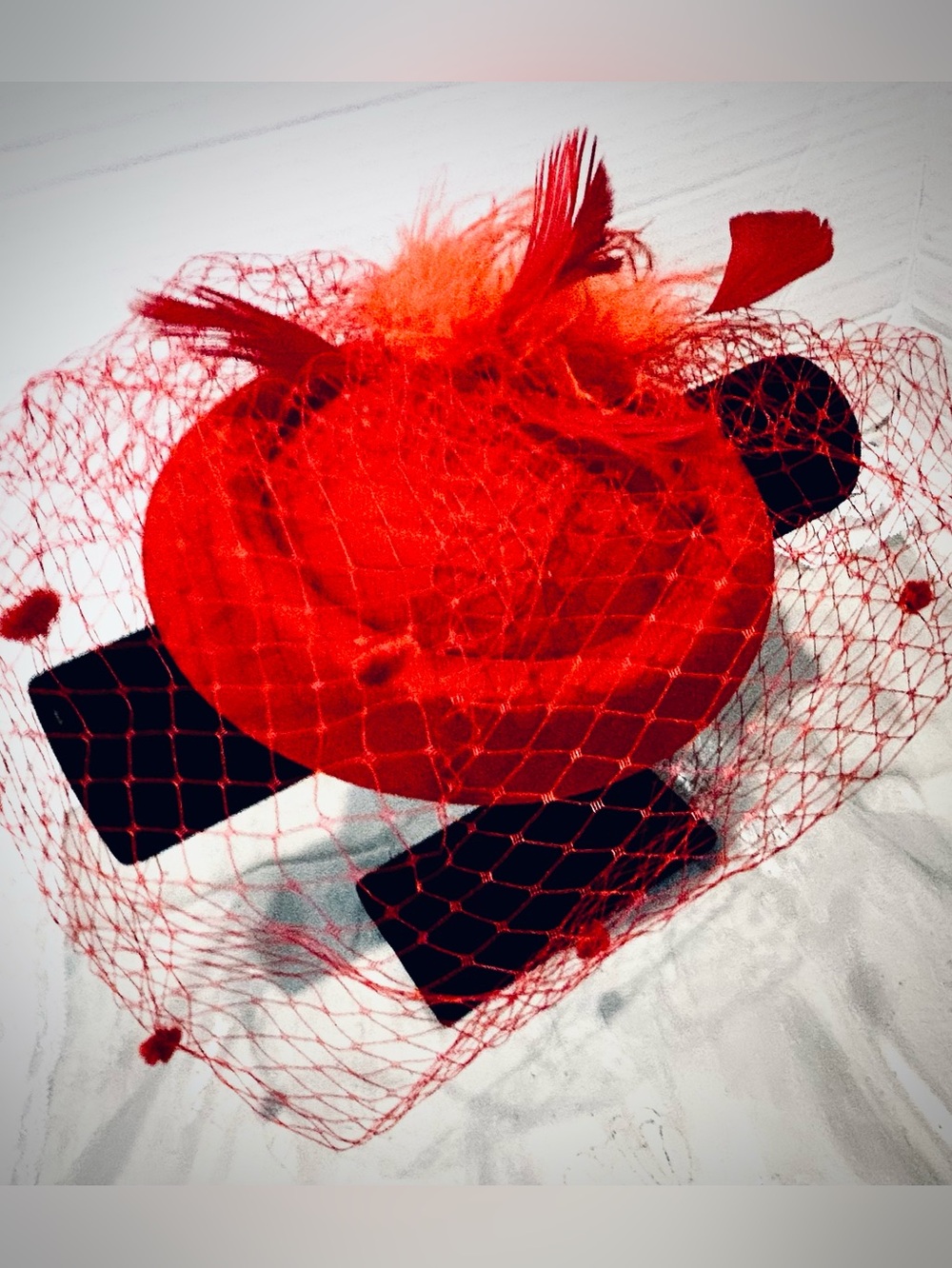 Elegant Red Fascinator Hat Kentucky Derby Wedding Guest Church Hat - Picture 4 of 7